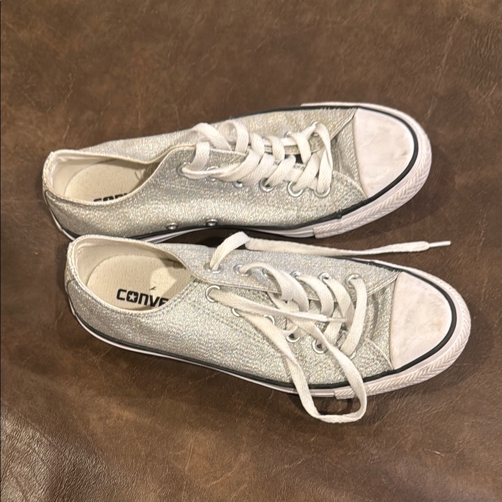 Converse Silver Sneakers Chuck Taylor, Like New Only Worn Once And Hurt My Feet.